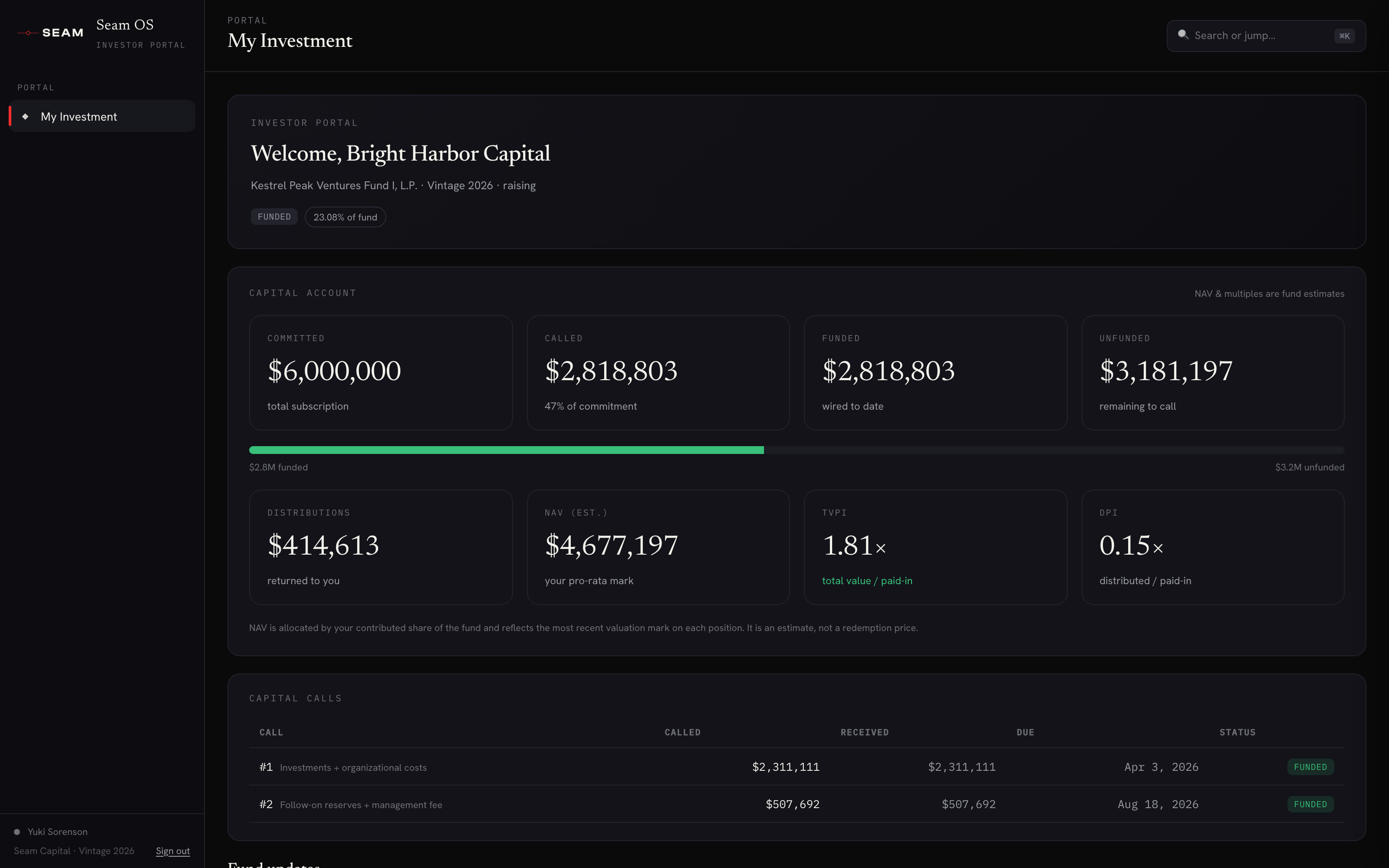 Investor portal with statement and documents